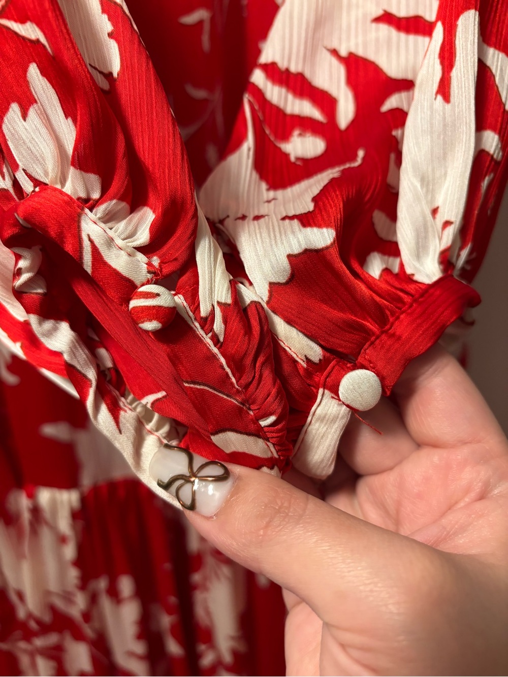 NWT Johanna Ortiz x H&M Red and White Floral Satin Tiered Maxi Dress S - Picture 8 of 12